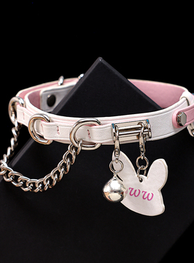 原创真皮铃铛项圈choker女m骨头拼色颈圈男脖圈颈饰刻字狗牌