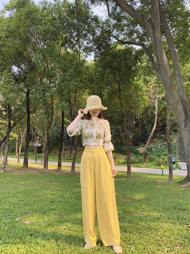 艾丽轩女装广州UUS店春夏薄款甜美清凉高腰垂坠面料阔腿裤长裤 - 图0
