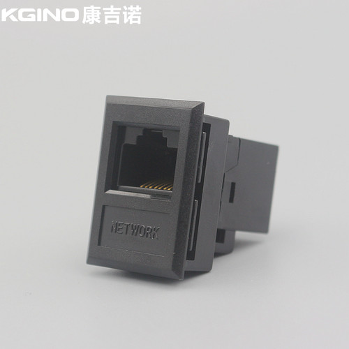 黑色CAT6网络直通模块带支架六类网络双通头RJ45网线延长桌插模块 - 图0