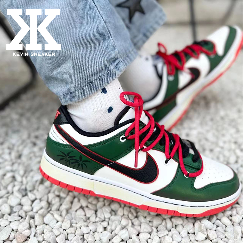 球鞋定制Nike Dunk Low EMB vibe风椰子树解构高街低帮男绿色板鞋-图1