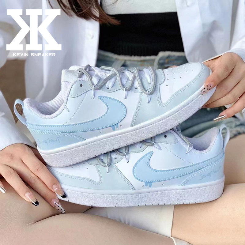 球鞋定制NikeCourtBorough解构风小清新夏日甜心渐变喷绘低帮板鞋,淘宝优惠券,粉丝福利购,淘宝优惠卷