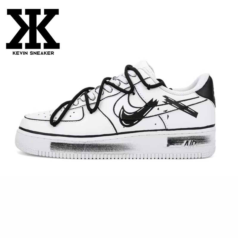 球鞋定制Nike/耐克Airforce1Low空军一号二次元线条断裂钩子板鞋-图0