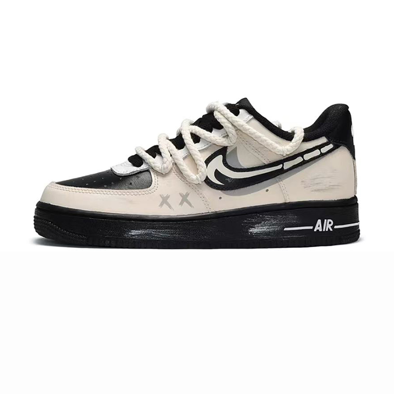 球鞋定制Nike耐克AirForce1Low朋克骨头低帮运动男女米黑运动板鞋 - 图3