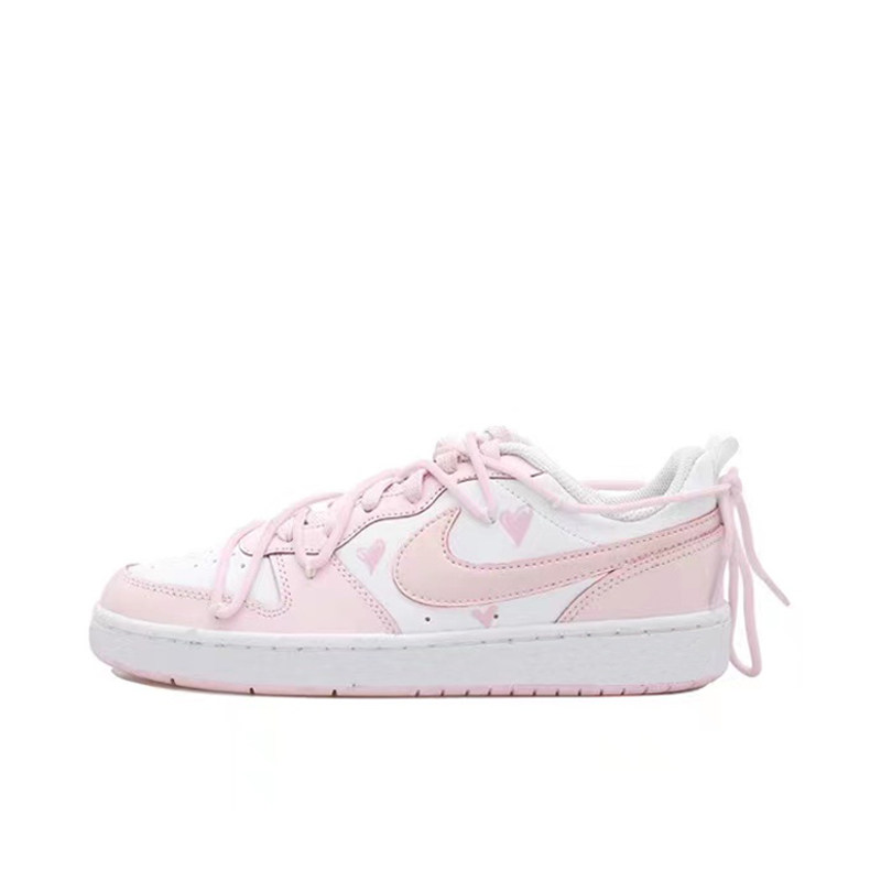 定制球鞋NikeCourtBorough2解构风爱心涂鸦HRZZ低帮板鞋GS白粉,淘宝优惠券,粉丝福利购,淘宝优惠卷