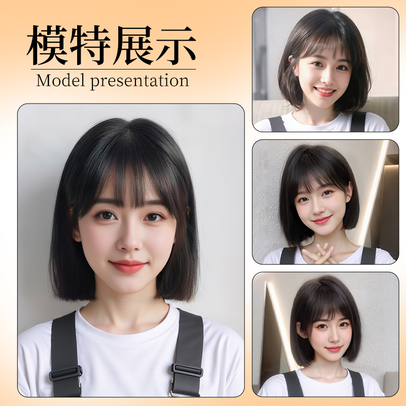 假发女全头套真人发丝中长发蕾丝真发无痕自然蓬松锁骨发光头可戴 - 图3