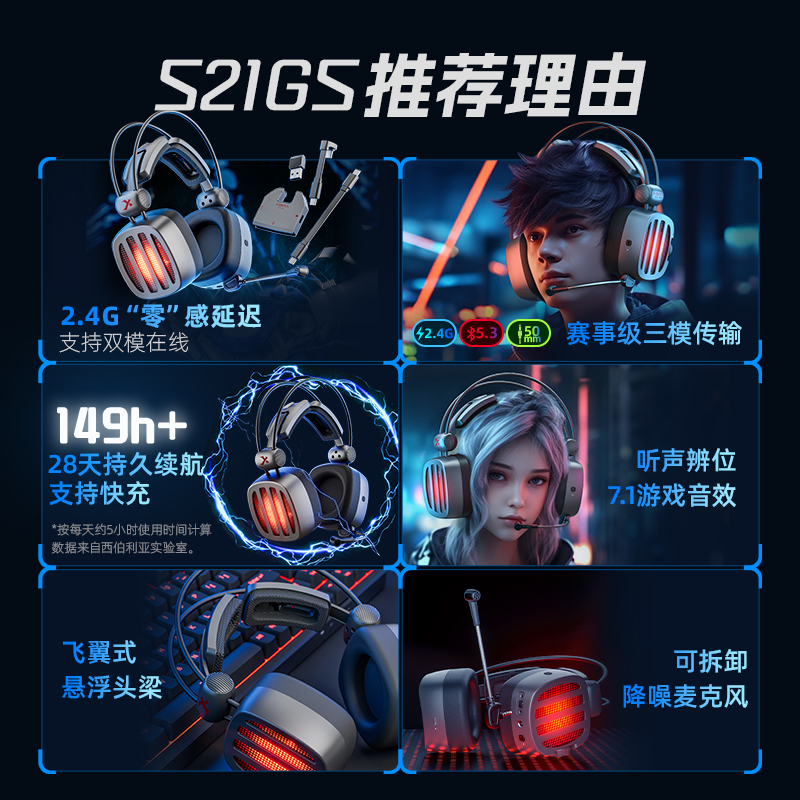 西伯利亚 S21GS 无线2.4G蓝牙游戏耳机头戴式电脑平板电竞耳麦7.1