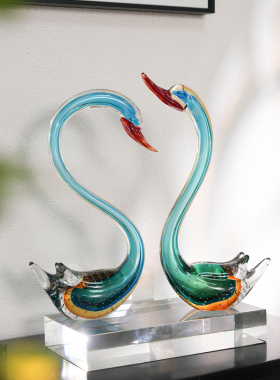 琉璃天鹅摆件艺术大师手作装饰品