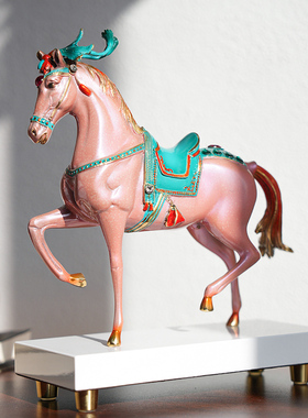 新中式高档黄铜马到成功招财摆件