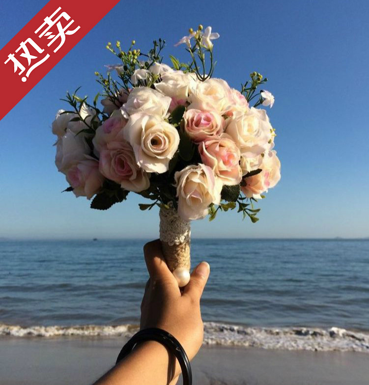 结婚领证手捧花韩式新娘婚礼仿真玫瑰清新森系结婚摄影道具手捧花 摄影道具服装店 淘优券