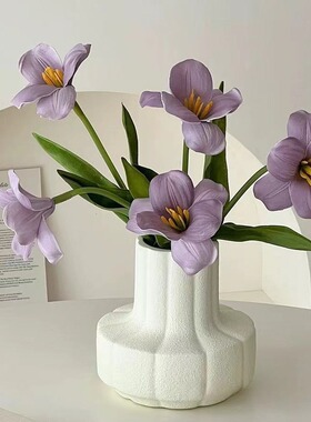 ins油画感郁金香仿真花假花客厅高档花艺装饰花瓶摆件多多