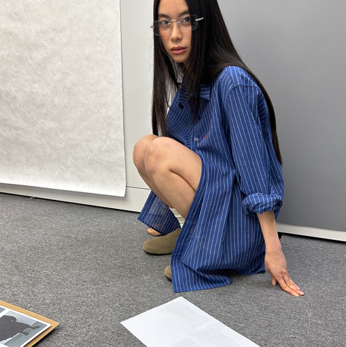 roaringwild a arch 咆哮野兽 蓝色条纹亚麻衬衫宽松休闲长袖衬衣 - 图0