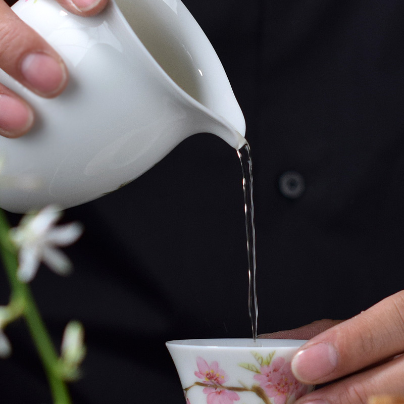 观禅景德镇手绘匀杯公道杯粉彩桃花分茶器大号手工陶瓷功夫茶具