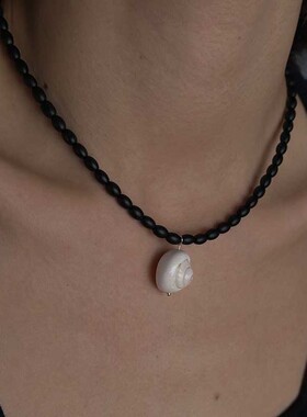 黑色项链贝壳黑玛瑙原创设计