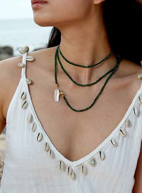 自然绿色玉髓吊坠珍珠母贝