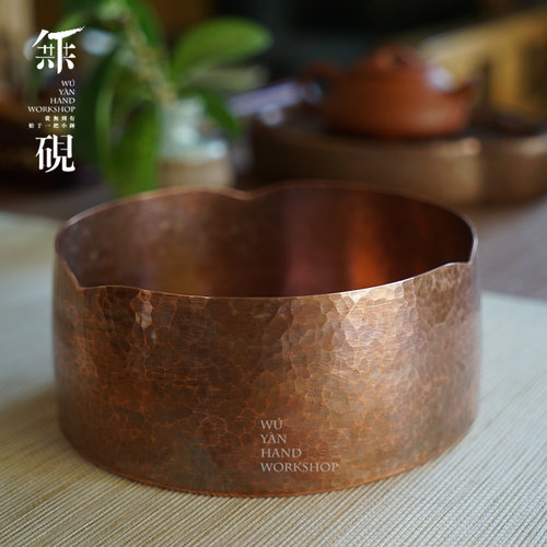 纯铜纯手工锻打水钵水盂水洗茶洗铜钵建水一片打紫铜茶器茶席茶道 - 图2