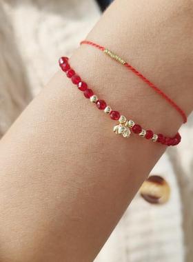 天然细红尖晶花手链本命年