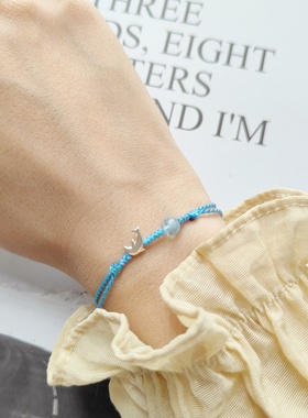 海豚湾原创设计海蓝宝925银手链