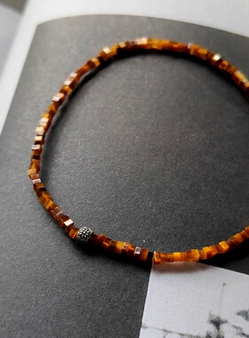 阑珊原创黄虎眼石迷你方片手链