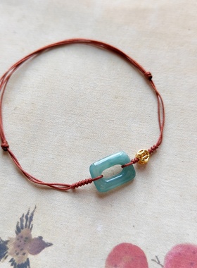 原创天然晴水翡翠镂空无事牌手绳