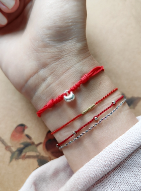 925银实心秤砣称心如意红手绳