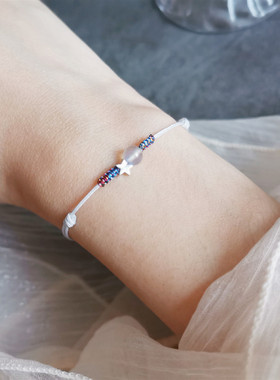 灰月光925银星星设计细小灰手绳