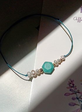 清新天然六边松石细手绳