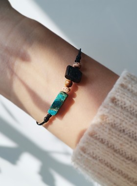 民族混色百搭青金黑碧玺文艺手绳