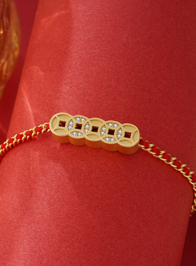 2026年爆款设计感古法五帝铜钱币红色手链女新款百搭个性独特高级