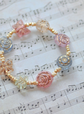 复古描金花朵蝴蝶捷克串珠手串