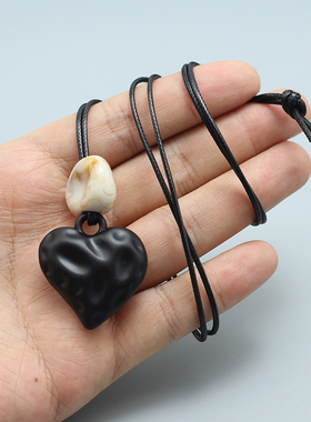 复古简约木爱心圆环吊坠项链中长款民族风毛衣链搭衣服挂脖配饰