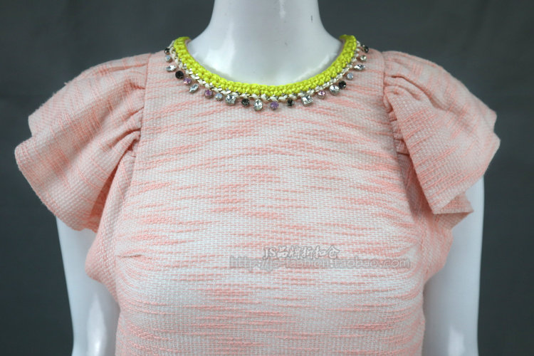 新!JH风 折扣促销 镶钻女春夏飞飞袖甜美提花减龄连衣裙8105LC180