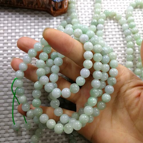 源头直发翡翠A货原矿7MM8MM9mm108颗多圈佛珠手链吊坠链毛衣链-图1