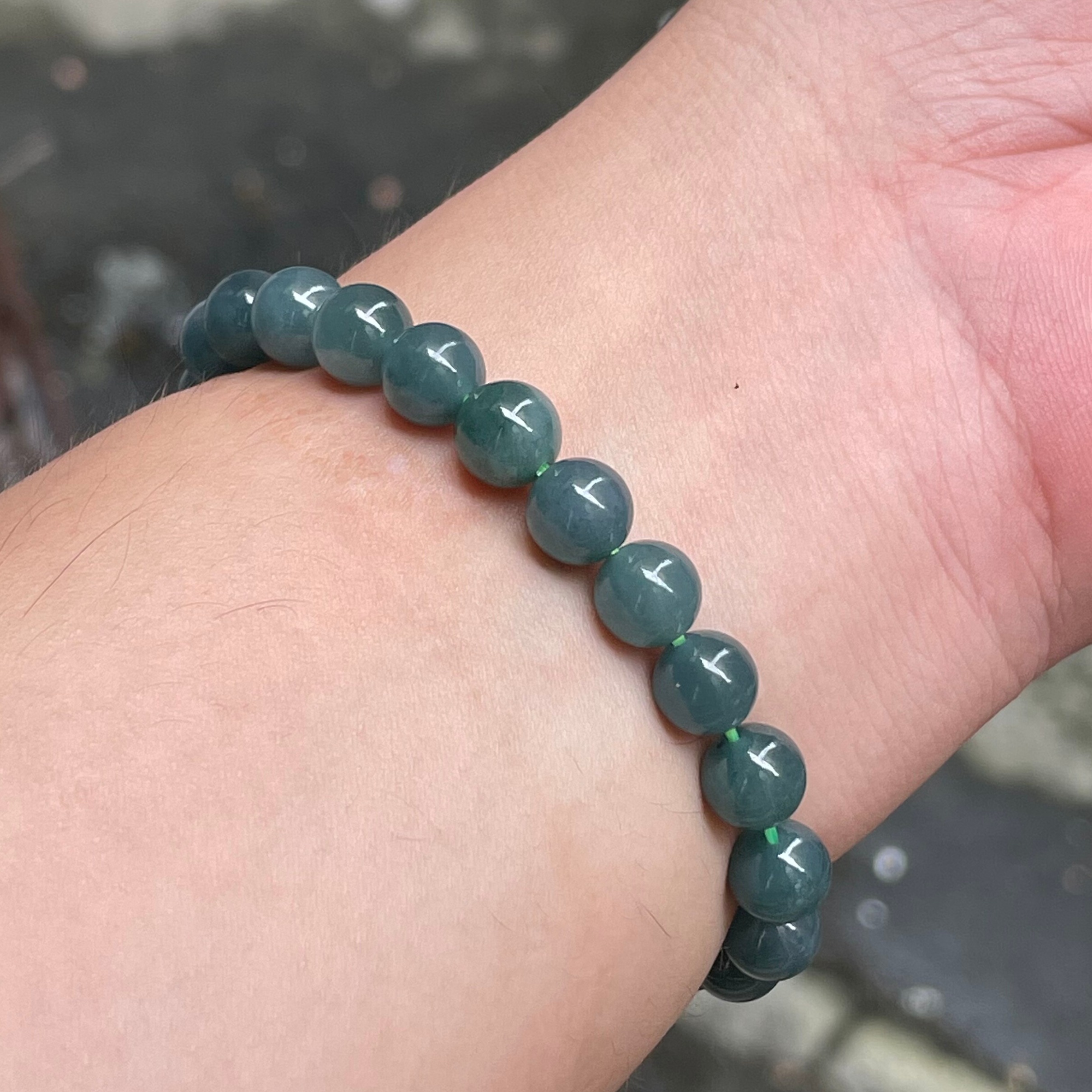 隆慈缘原矿翡翠源头直发A货8mm翡翠冰糯蓝水圆珠手串手链 - 图1