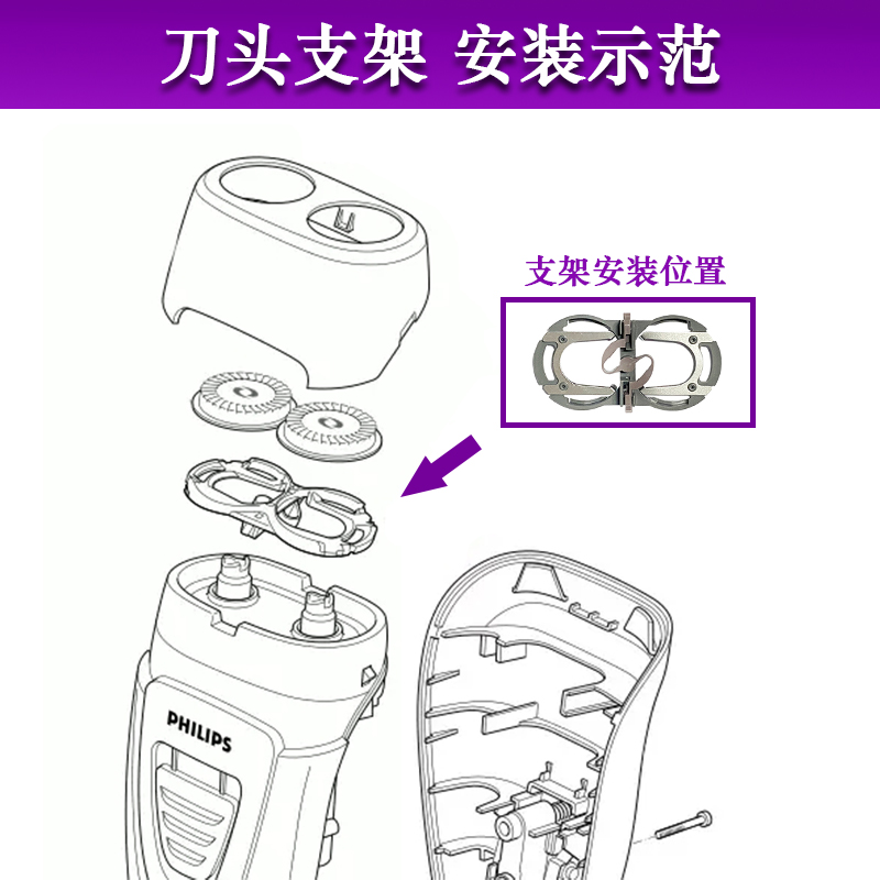 飞利浦电动剃须刀HQ4系刀架PQ182支架适PQ182PQ188PQ190原装配件 - 图2
