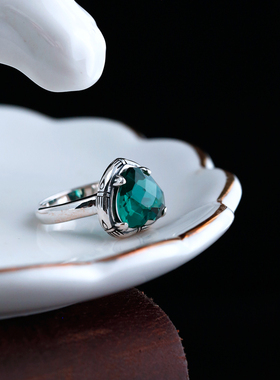 紫水晶戒指925纯银雕花复古女