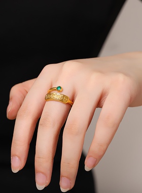 女999足银镀金文艺复古戒指烧蓝