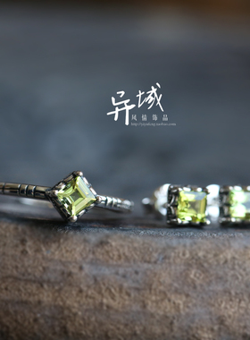 黄水晶戒指耳钉925纯银复古款