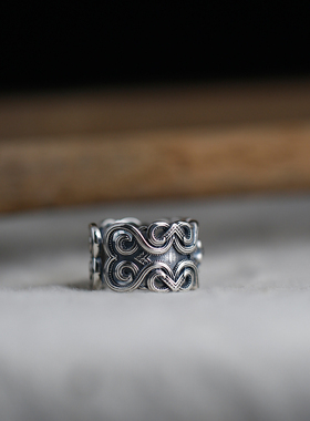 黑玛瑙男女925纯银雕花复古戒指