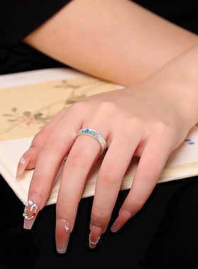 足银S999烧蓝山水戒指
