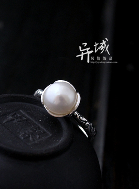 戒指925纯银淡水珍珠复古女