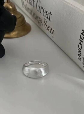 S999纯银极简纯银磨砂拉丝戒指女时尚个性食指戒小众设计指环银色