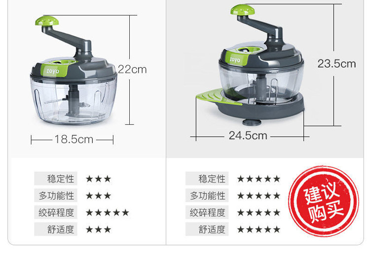 佐优家用手动绞菜机绞肉机搅拌机多功能料理机厨房工具不锈钢刀片,淘宝优惠券,粉丝福利购,淘宝优惠卷