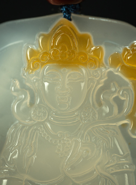 匠心工艺〓逊克冰种红玉髓巧雕绿度母观音挂牌老佛牌挂件项链吊坠