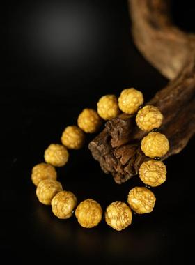 文玩精品清代高规制玉化老料手雕一团和气瑞狮圆珠手钏手链收藏品