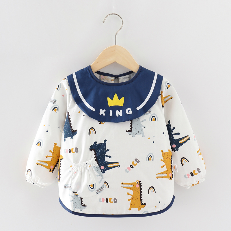 Children's smock and rice pocket, baby boy's waterproof and anti-dirty bib for eating, boy's outer wear, pure cotton inverted coat, reverse-wearing protective clothing