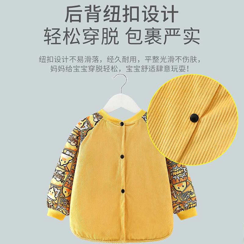 Children's long-sleeved waterproof coveralls, anti-fouling kindergarten eating bibs for men and women, anti-fouling corduroy reverse dressing, autumn and winter styles