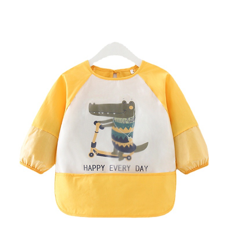 Baby eating smock waterproof and anti-dirty children's apron painting clothes long-sleeved girl's bib rice pocket boy's reverse dressing