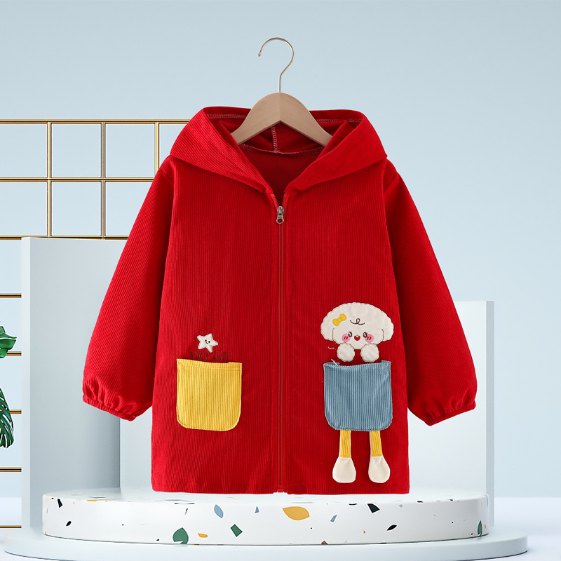 Corduroy baby eating bib girl long-sleeved children's smock kindergarten meal bib boy painting clothes apron