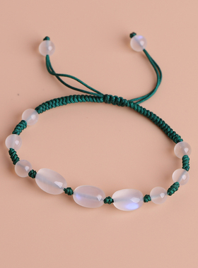 天然强蓝光白月光石手链