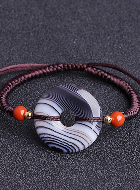 红竹石平安扣手链影子石饰品